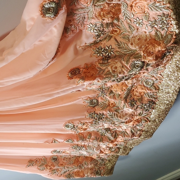 Cream peach Long gown ethnic wear with dupatta and pjami - Picture 4 of 4